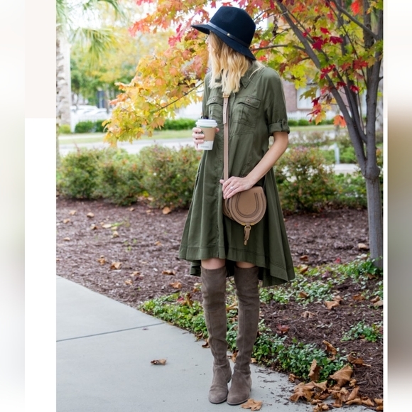 Anthropologie Holding Horses Olive Military Swing Shirtdress Size 4P - Picture 3 of 8